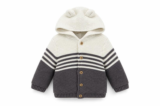 Marks & Spencer Unisex Baby Cardigan, Grey & White, 0-3 Months