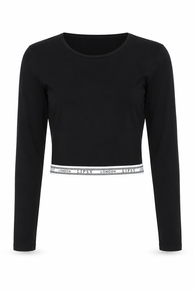 Lipsy Women's Black Cropped T-Shirt, Size 6