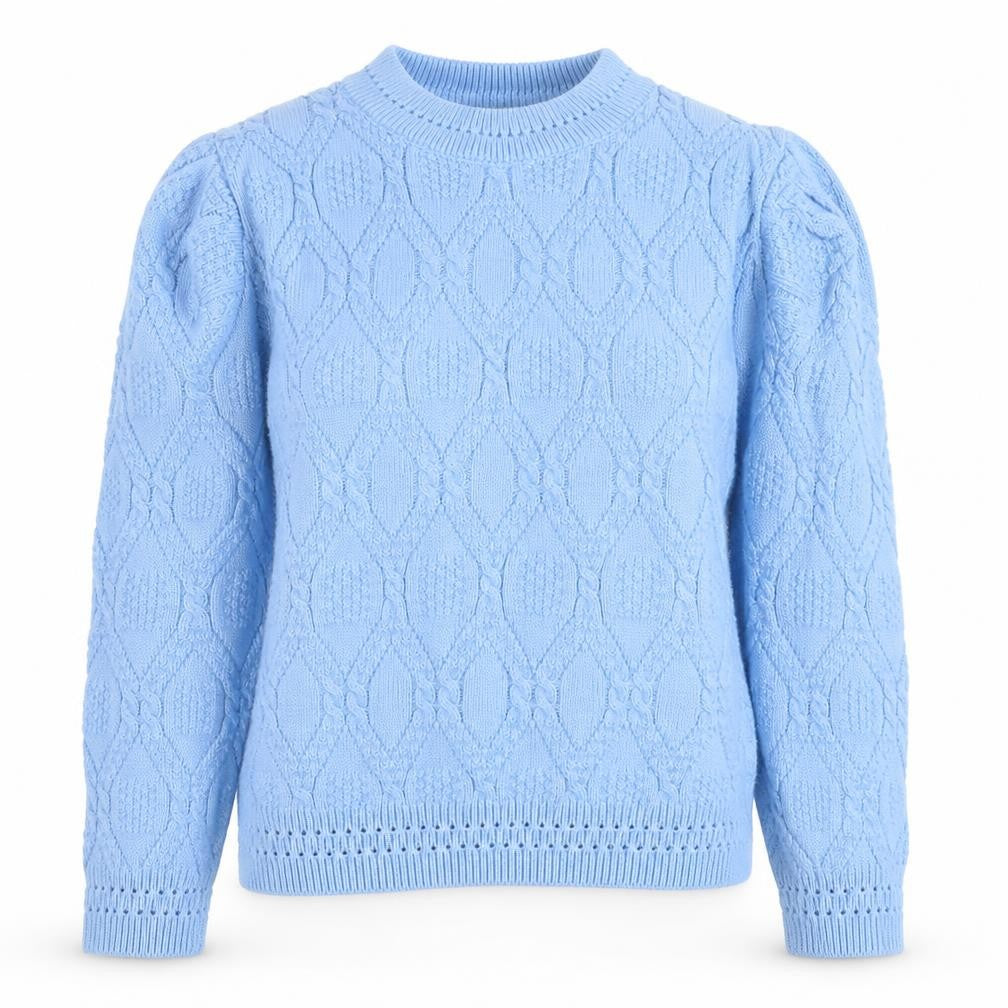 BEAUMOND PARIS Women's Blue Cable Knit Pullover Jumper