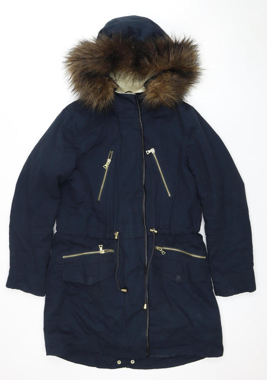 Warehouse Women's Blue Parka Coat - Size 10