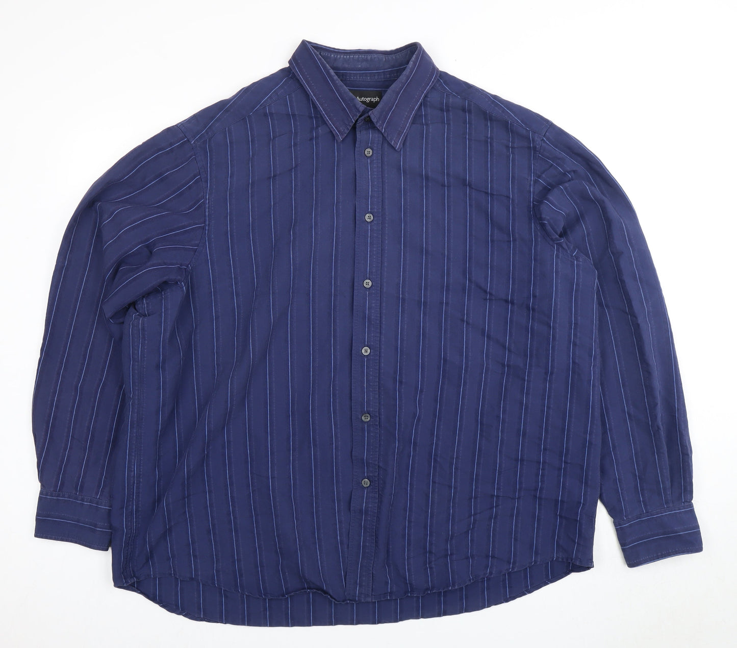 Marks and Spencer Men's Blue Striped Shirt L