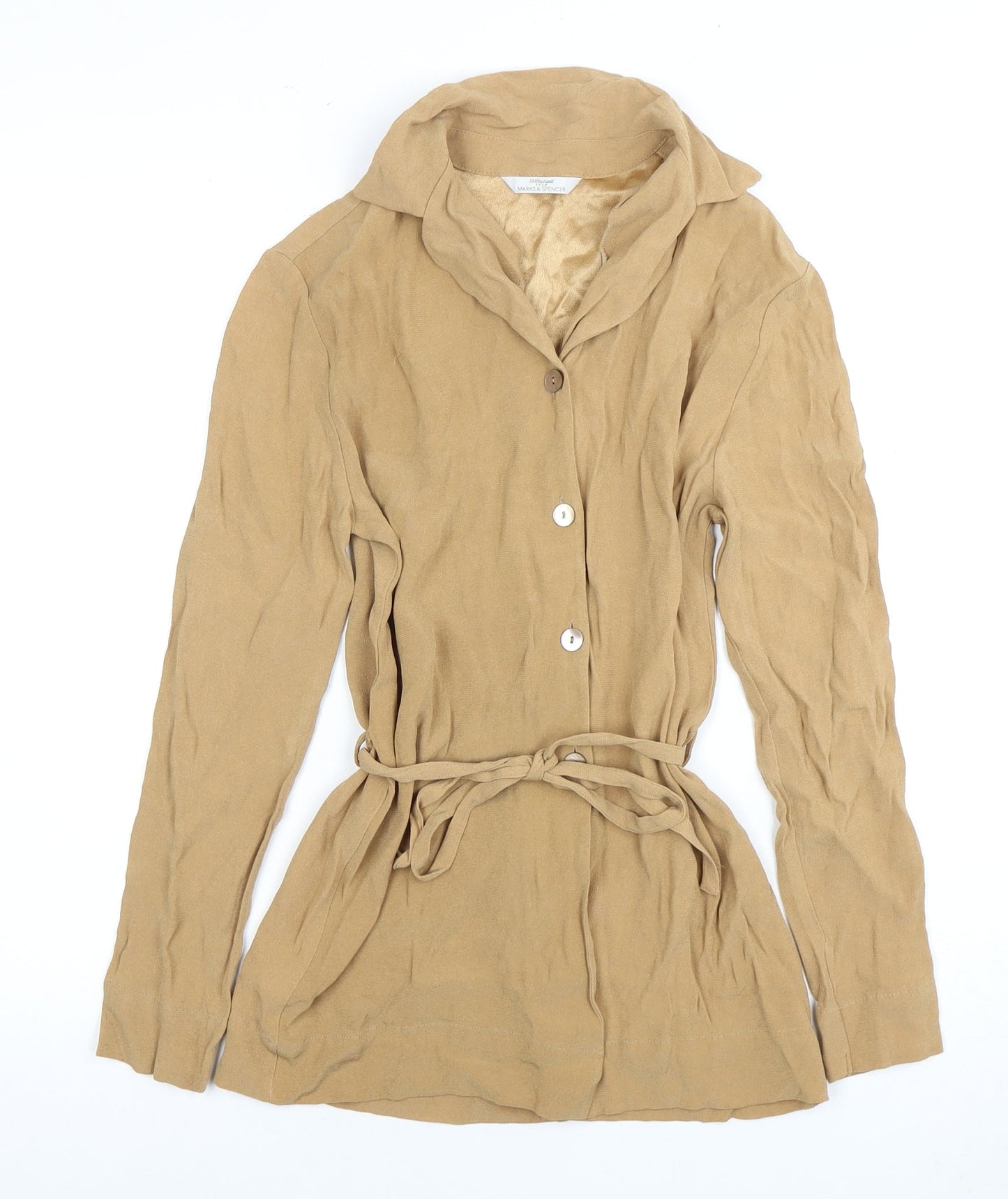 Marks and Spencer Womens Beige Long Sleeve Blouse Size 10