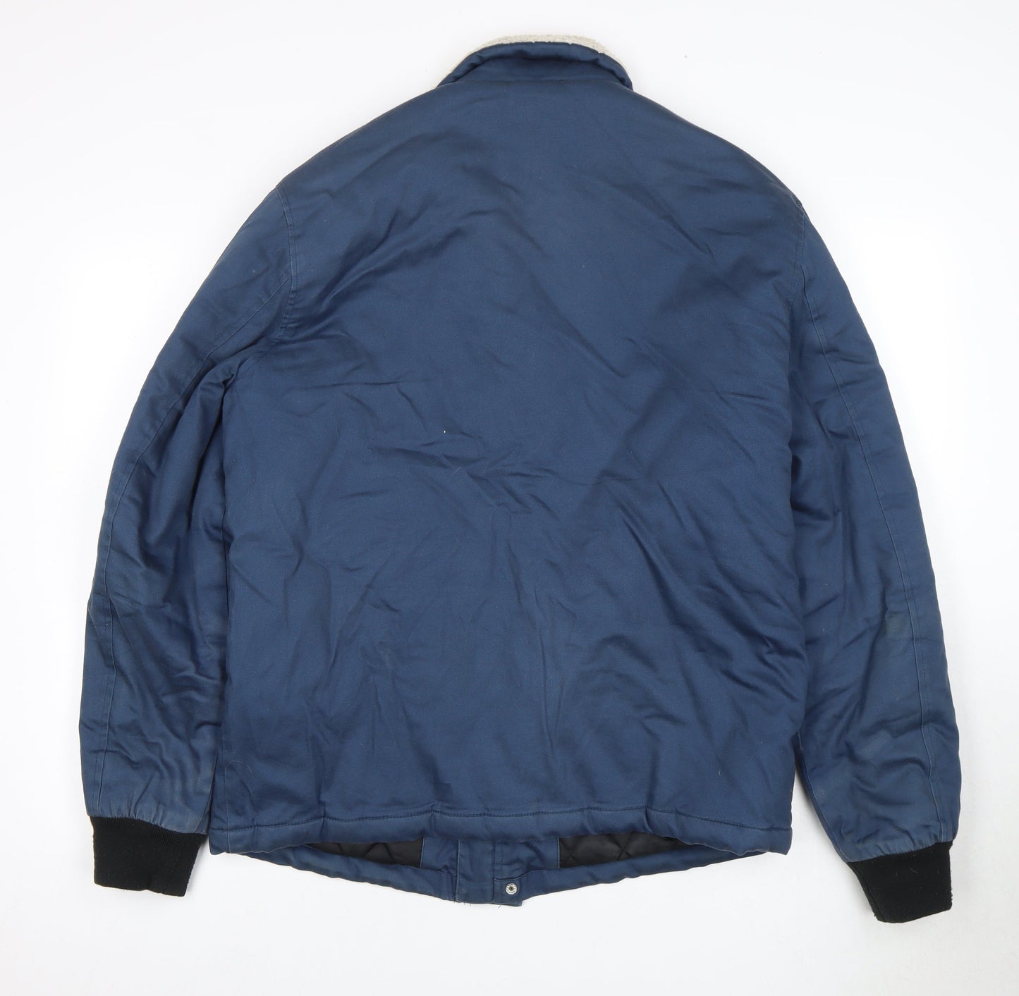 River Island Men's Blue Bomber Jacket L - Fur Trim & Zipped Pockets