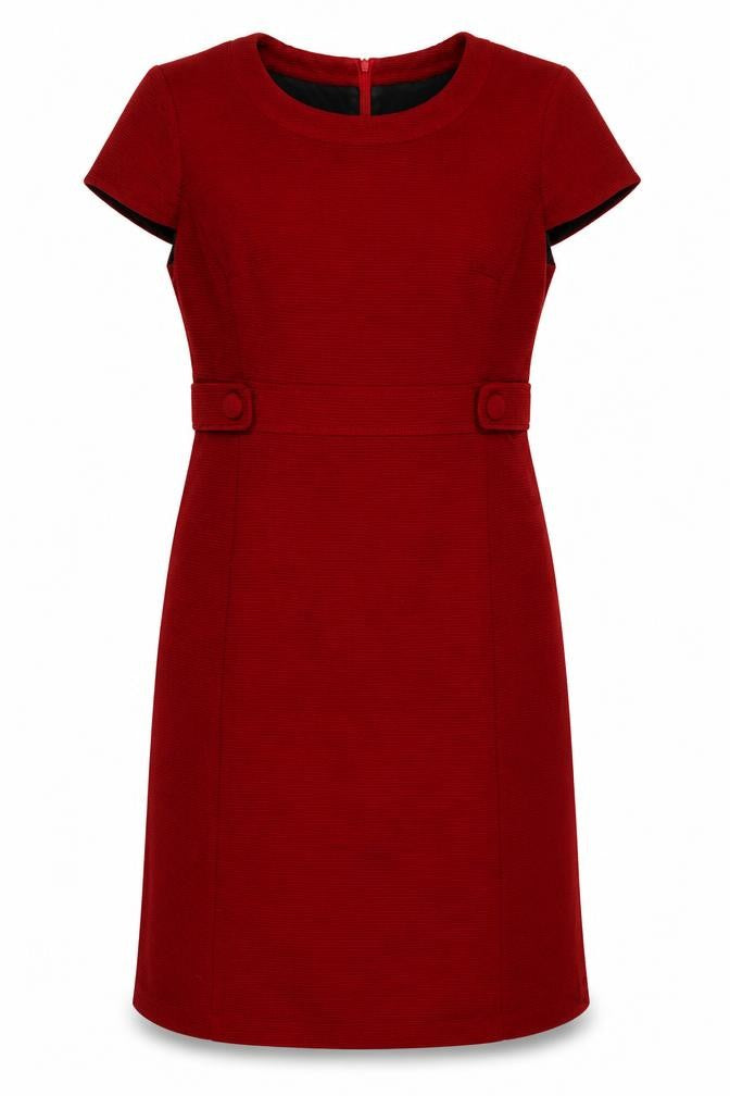 Country Casuals Women's Red Round Neck Button Accent Dress