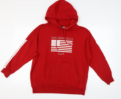 H&M Womens Red Pullover Hoodie, M, Graphic Print