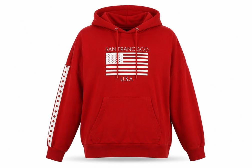 H&M Unisex Red Pullover Hoodie, M, Graphic Print
