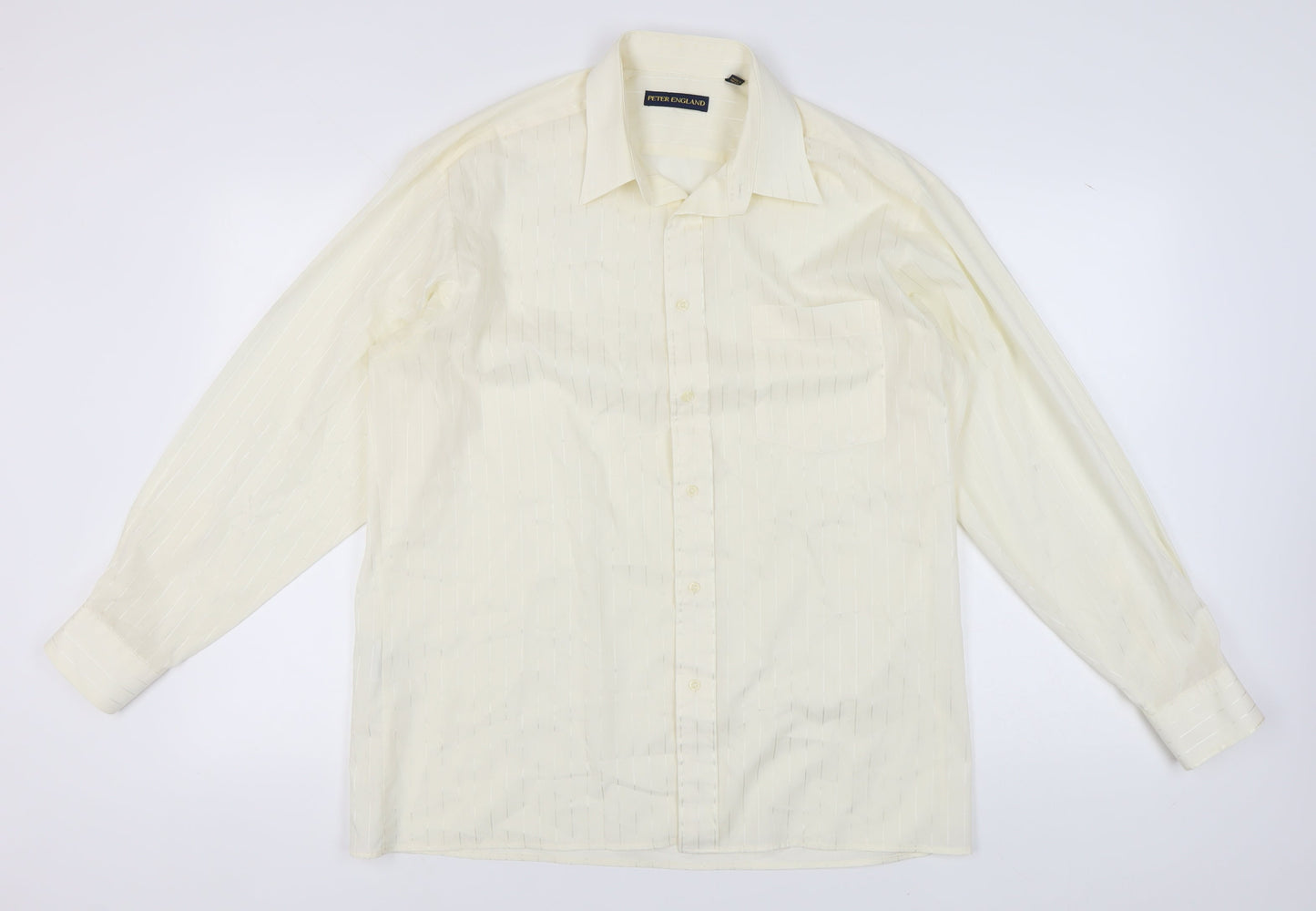 Peter England Men's Ivory Striped Dress Shirt L