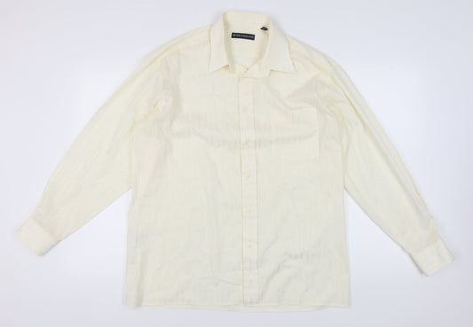Peter England Men's Ivory Striped Dress Shirt L