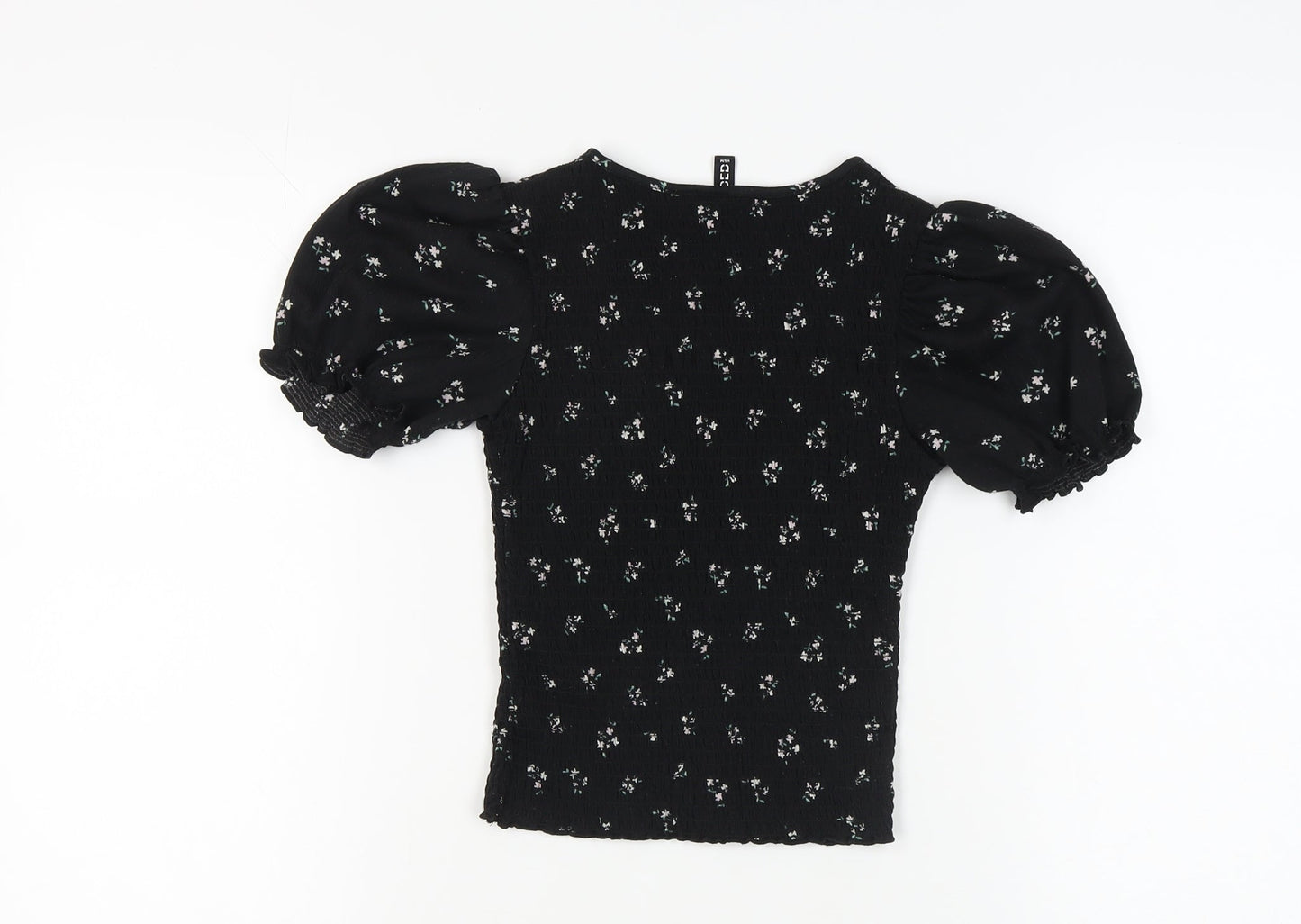 H&M Women's Black Floral Puff Sleeve Top XS