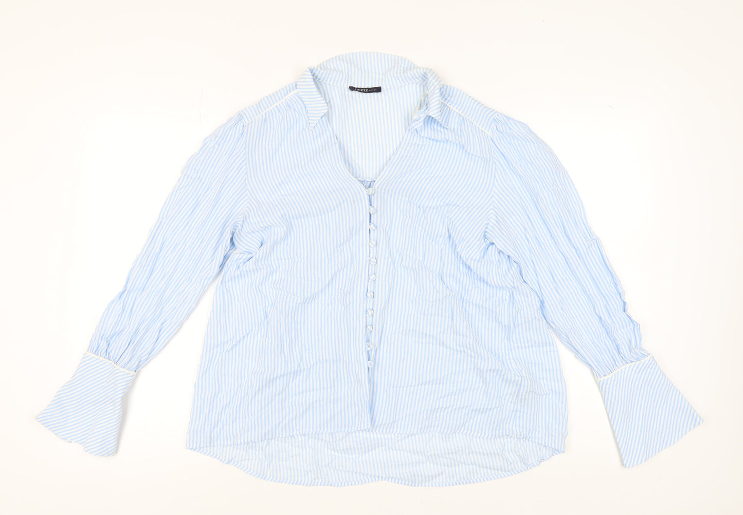 Marks and Spencer Women's Blue Striped Button-Up Shirt Size 10