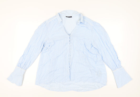 Marks and Spencer Women's Blue Striped Button-Up Shirt Size 10