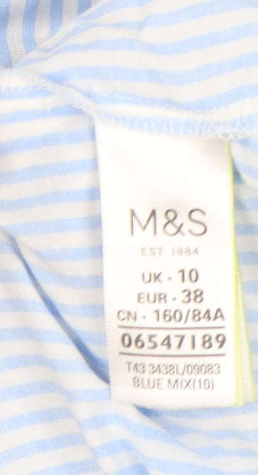 Marks and Spencer Women's Blue Striped Button-Up Shirt Size 10
