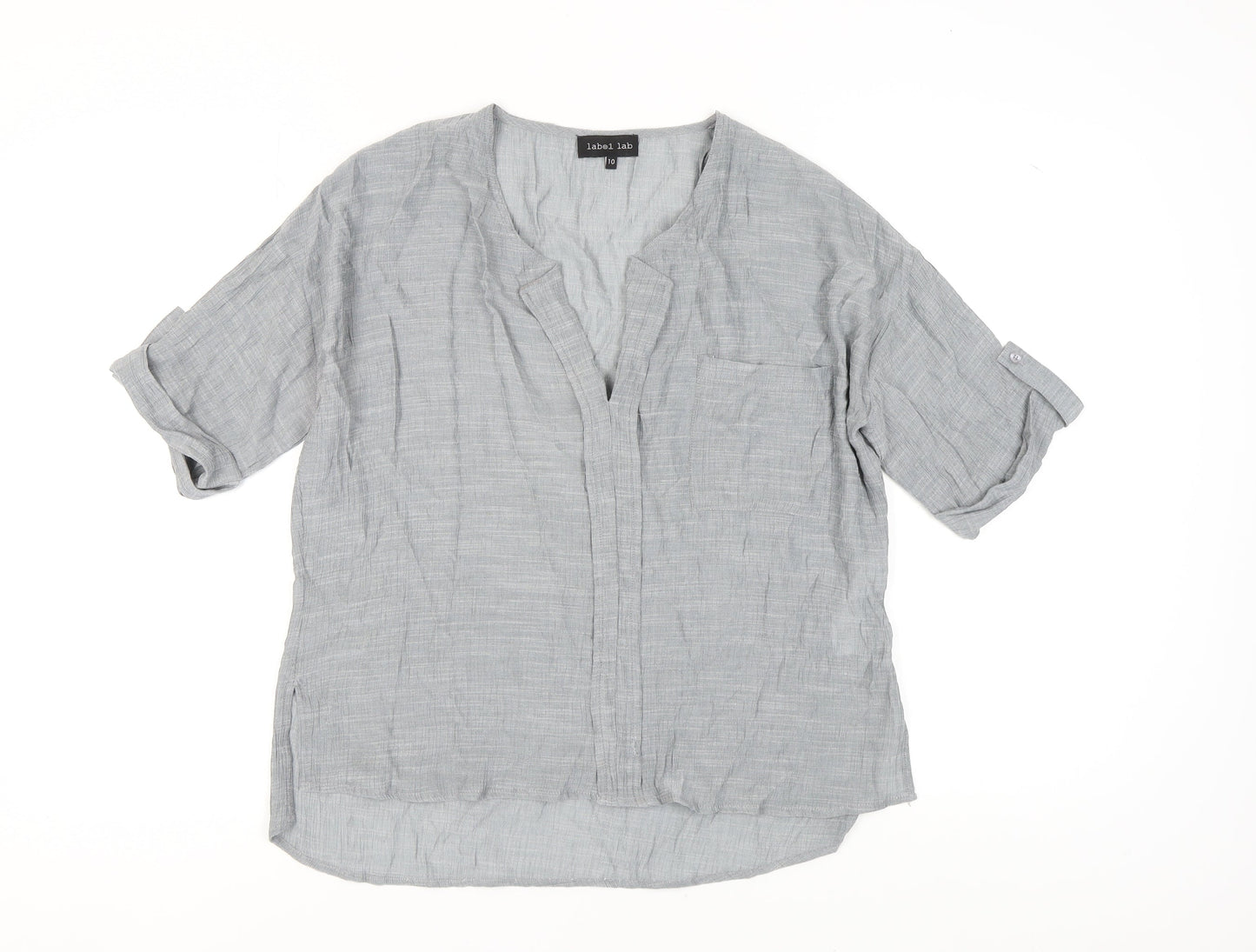 label lab Women Grey V-Neck Blouse, Size 10, Relaxed Fit