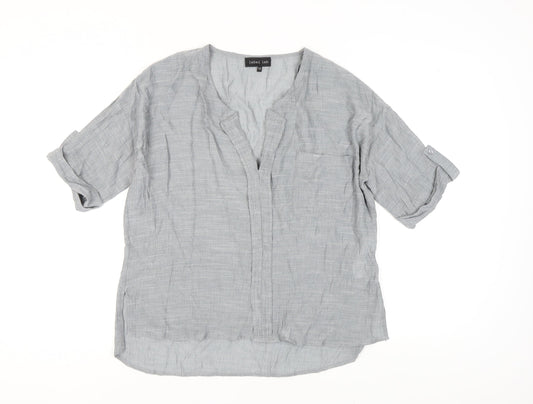 label lab Women Grey V-Neck Blouse, Size 10, Relaxed Fit
