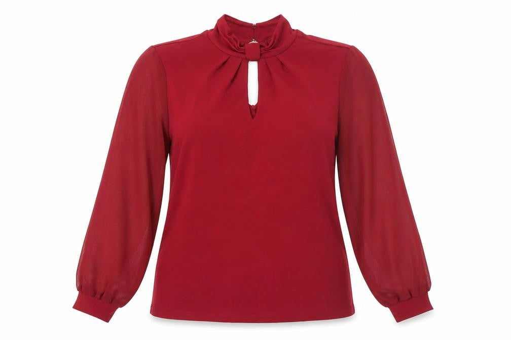 Editor's Cut Women's Red Blouse Size 12, High Neck, Long Sleeve