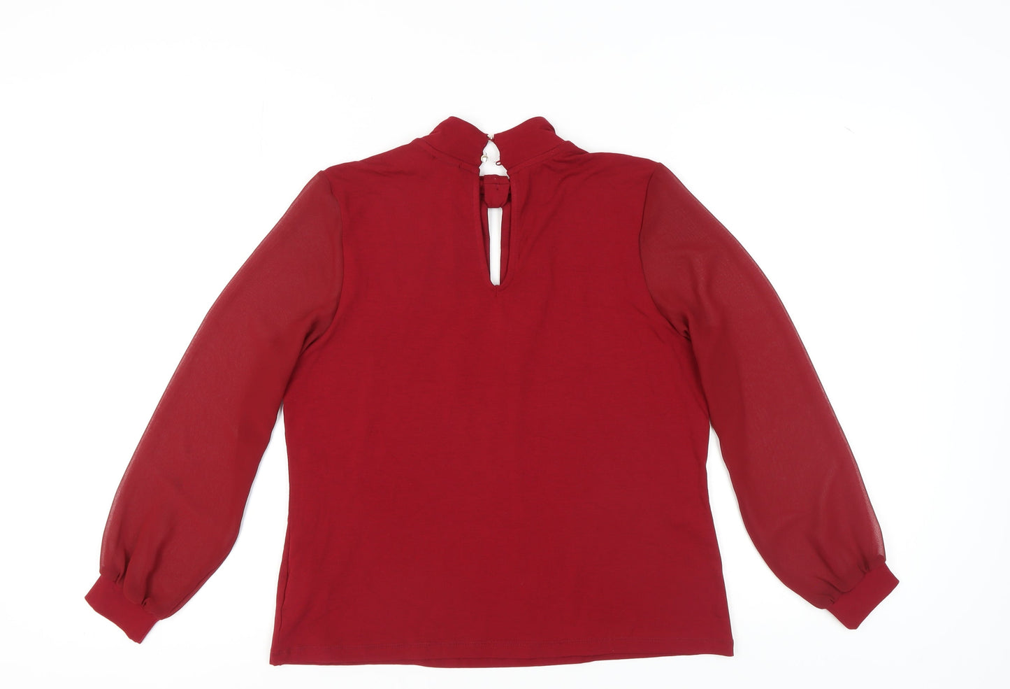 Editor's Cut Women's Red Blouse Size 12, High Neck, Long Sleeve