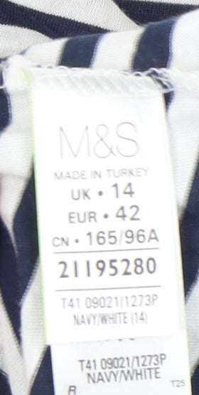 Marks & Spencer Women's Blue Striped T-Shirt, Size 14