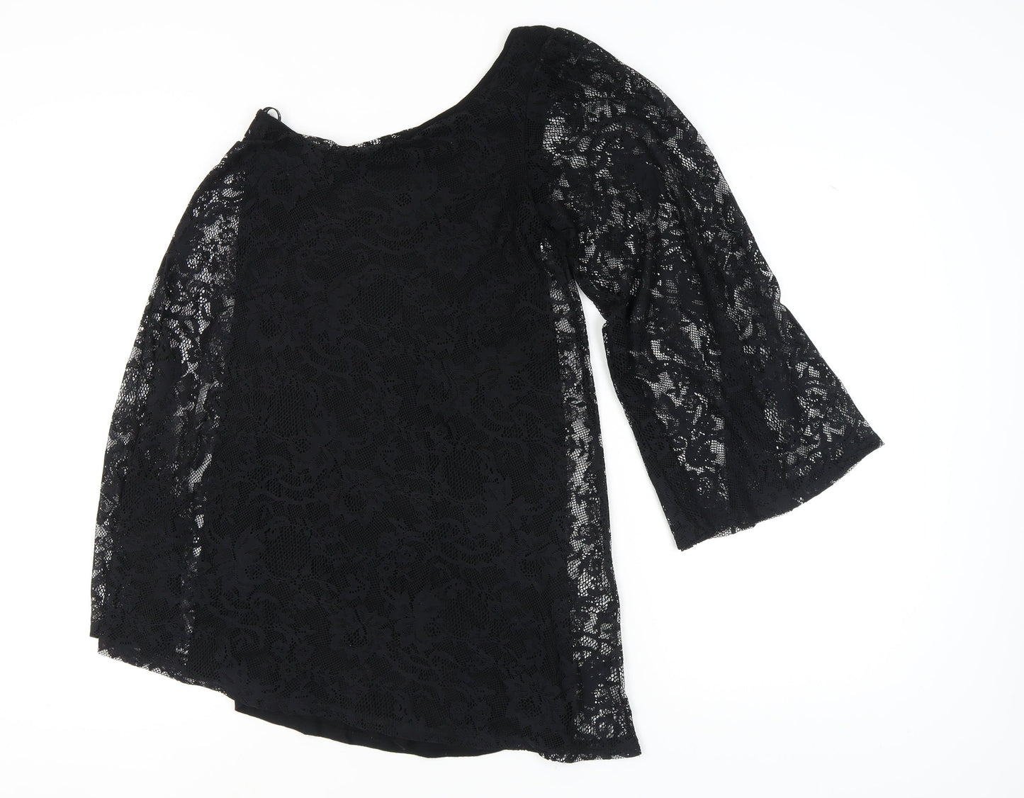 Warehouse Women's Black Lace A-Line Dress, UK 6, Asymmetric Bell Sleeves