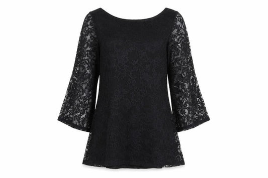 Warehouse Women's Black Lace A-Line Dress, UK 6, Asymmetric Bell Sleeves