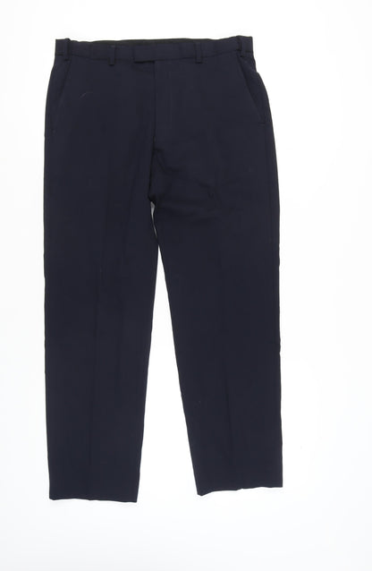 Marks & Spencer Men's Blue Dress Trousers, Regular Fit, Size 34