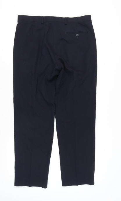Marks & Spencer Men's Blue Dress Trousers, Regular Fit, Size 34