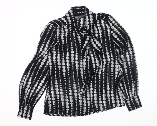 SOSANDAR Women's Black Polka Dot Blouse Size 8