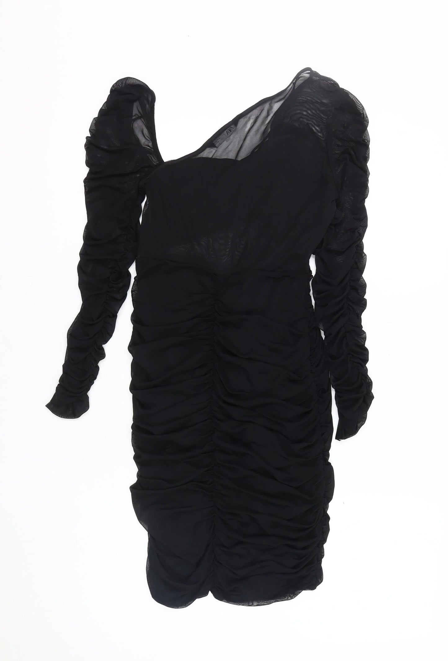 Zara Women's Long Sleeve Black Dress, Size 12, Elegant Chiffon