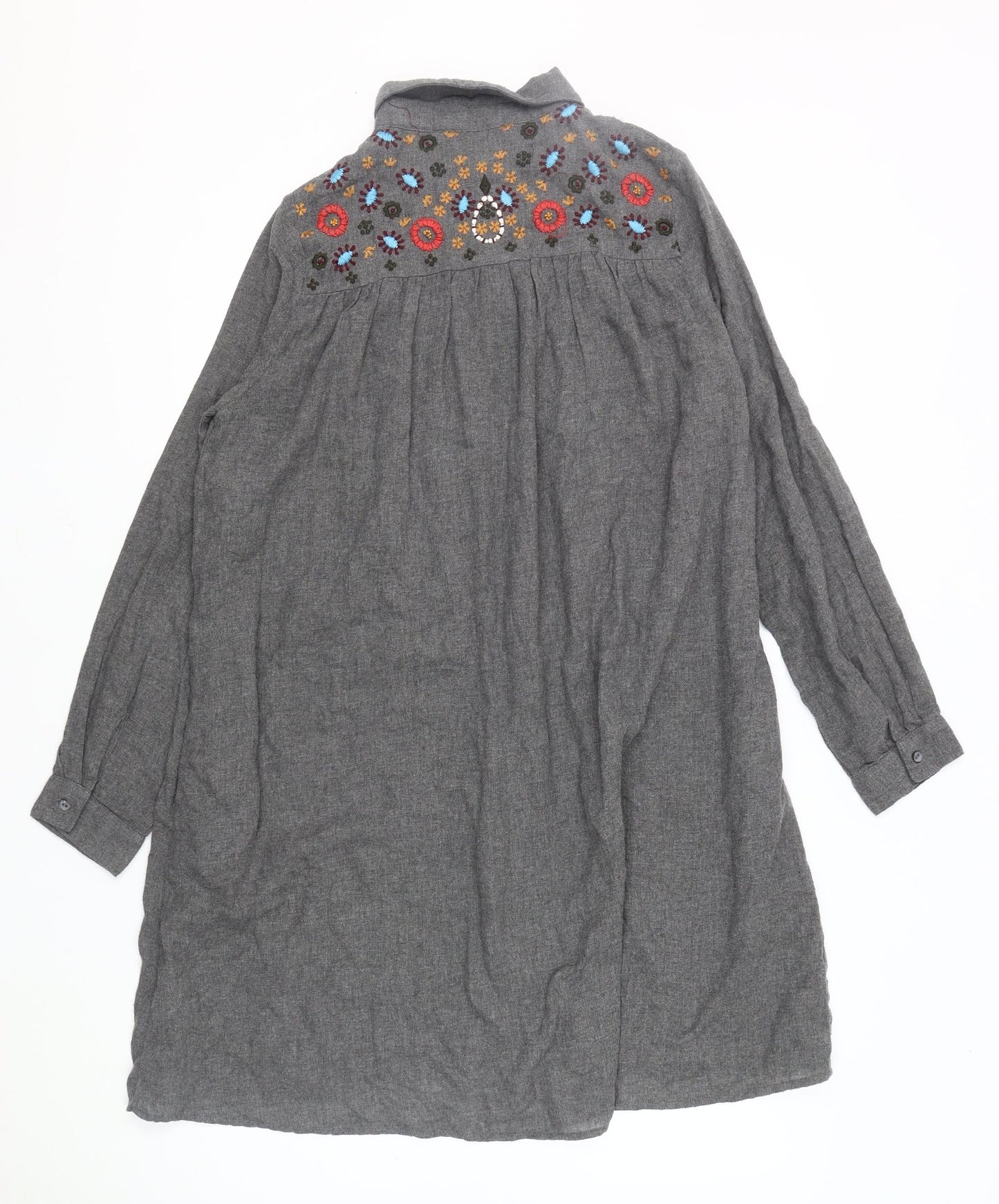Zara Basic Women's Grey Embroidered Shirt Dress S