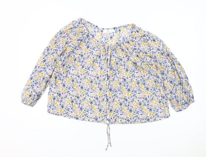 Mango Women's Multicoloured Floral Blouse, Size 12, Long Sleeve