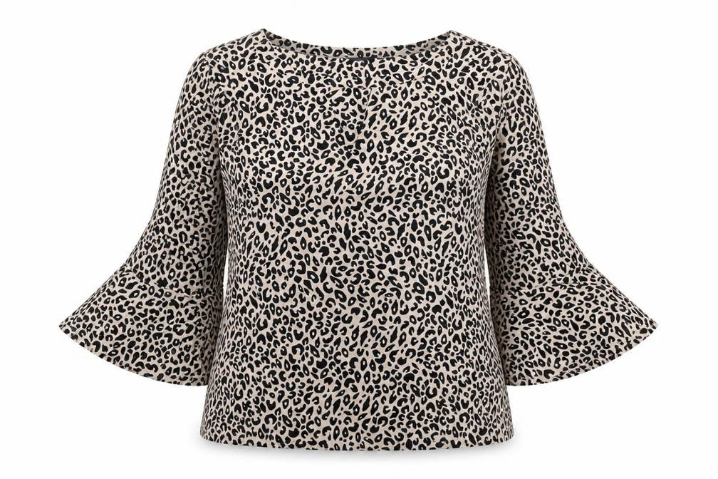 M&Co Beige Blouse Women’s Size 10 Petite Animal Print