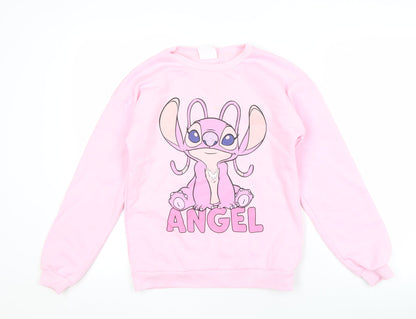 Front view of Disney Pink Angel girls’ pullover sweatshirt, m, graphic print