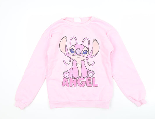 Disney Pink Angel Girls Pullover Sweatshirt, M, Graphic Print