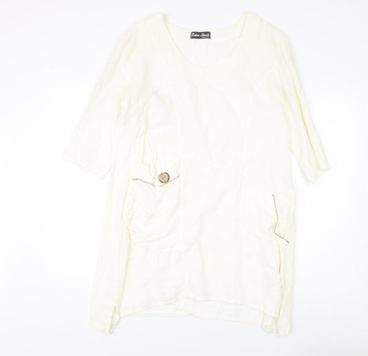 Eden Rock Ivory Linen Dress Women's M 3/4 Sleeve