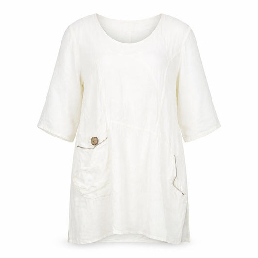 Eden Rock Ivory Linen Dress Women's M 3/4 Sleeve