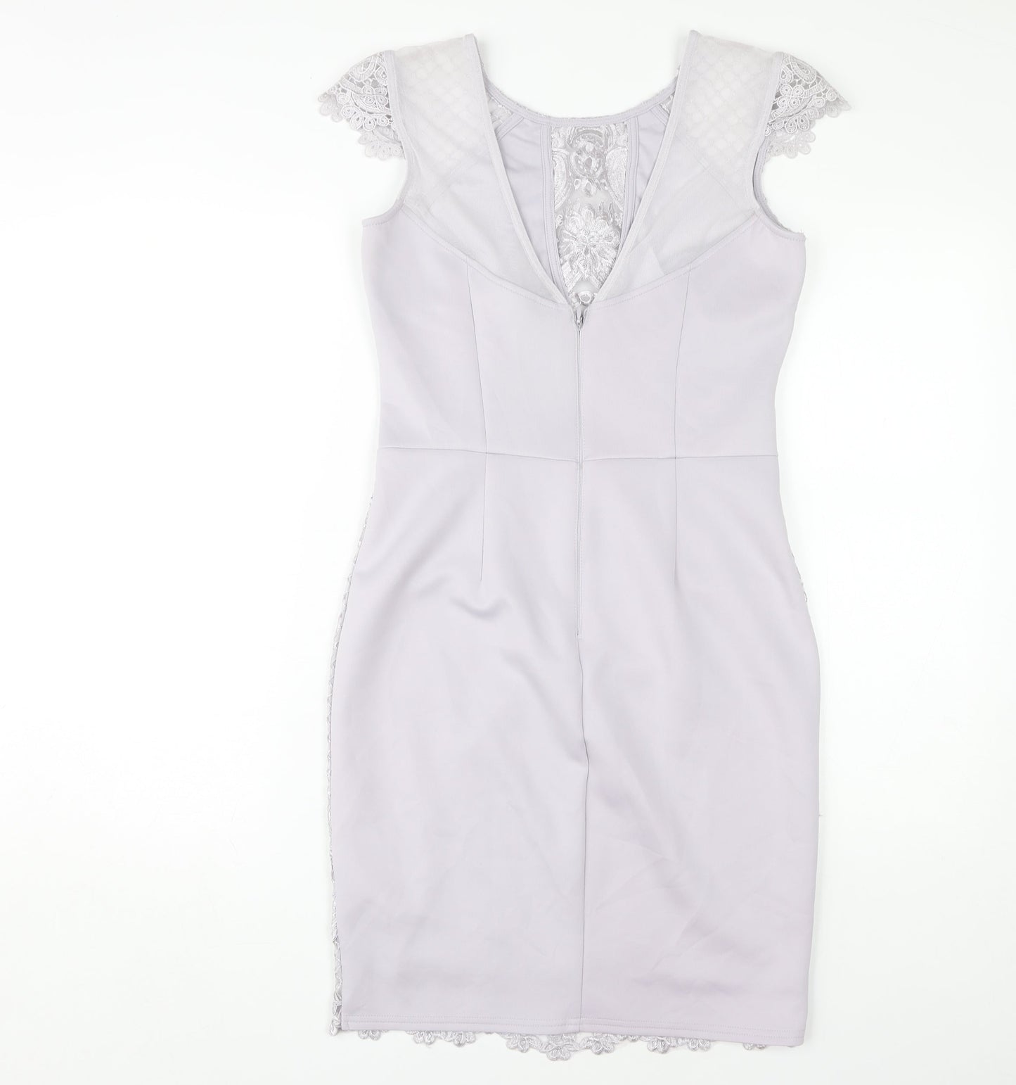 Lipsy Women's Grey Lace Bodycon Dress Size 12