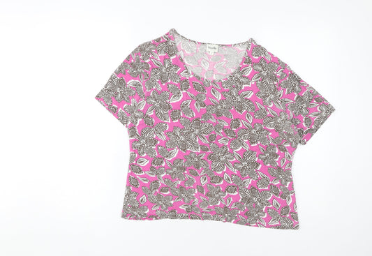 Viyella Women's Pink Floral V-Neck T-Shirt L