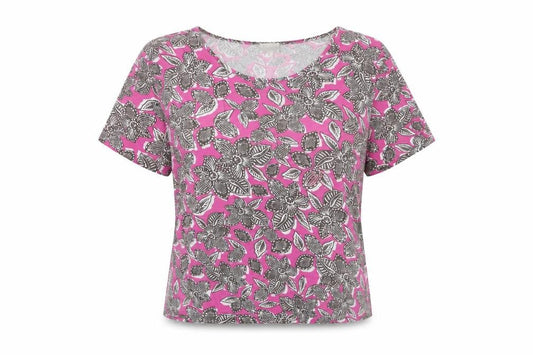 Viyella Women's Pink Floral V-Neck T-Shirt L