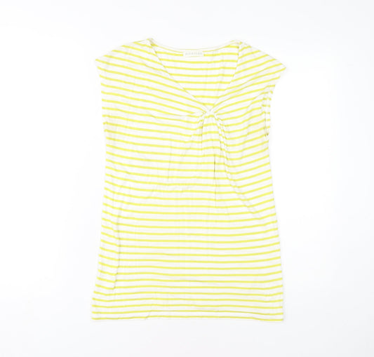 Whistles Women's Yellow Striped V-Neck T-Shirt Size 2