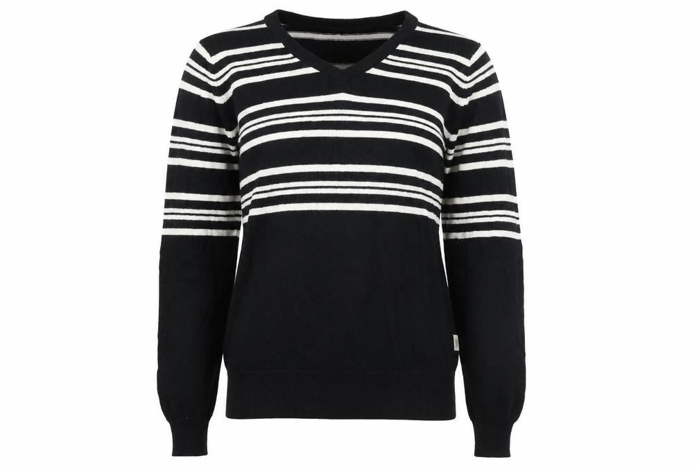 Glenmuir Women's Black V-Neck Striped Pullover Jumper