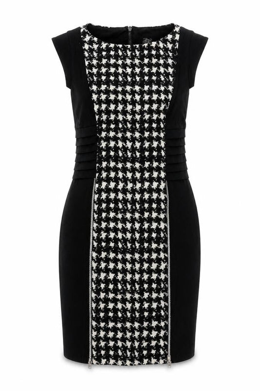 Jax Women's Black Sheath Dress, Size 10, Houndstooth