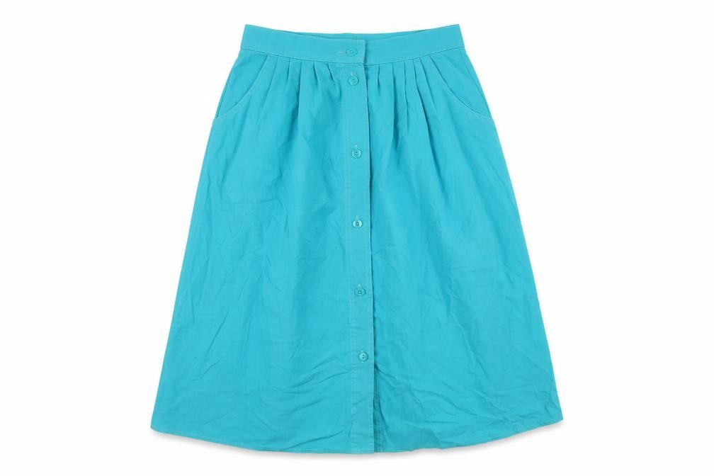 St Michael Women's Blue Cotton Knee Length Skirt