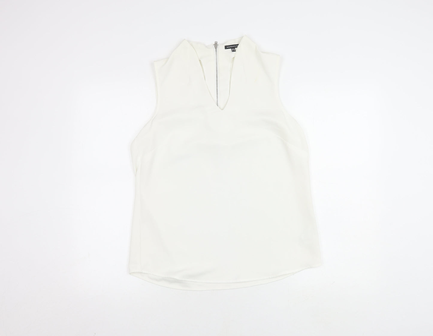 Warehouse Women's White Blouse Size 12 V-Neck Zip