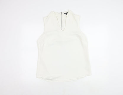 Warehouse Women's White Blouse Size 12 V-Neck Zip