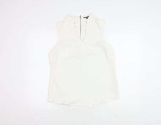 Warehouse Women's White Blouse Size 12 V-Neck Zip
