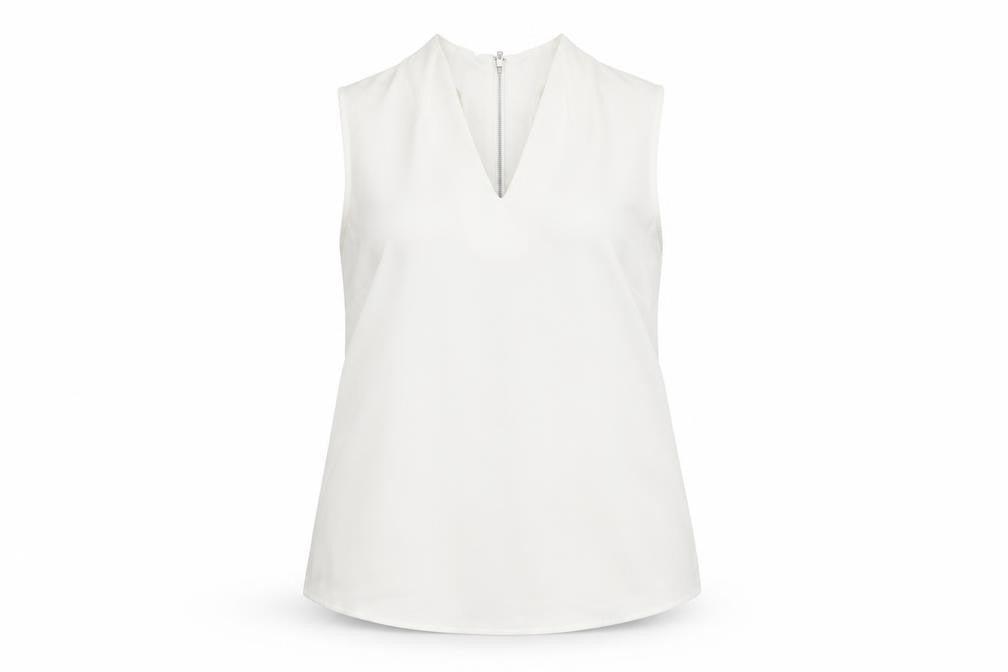 Warehouse Women's White Blouse Size 12 V-Neck Zip