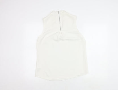 Warehouse Women's White Blouse Size 12 V-Neck Zip