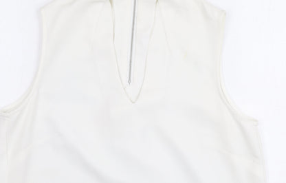 Warehouse Women's White Blouse Size 12 V-Neck Zip