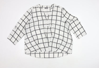 Yessica Women's White Check Blouse 3/4 Sleeve