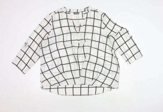 Yessica Women's White Check Blouse 3/4 Sleeve