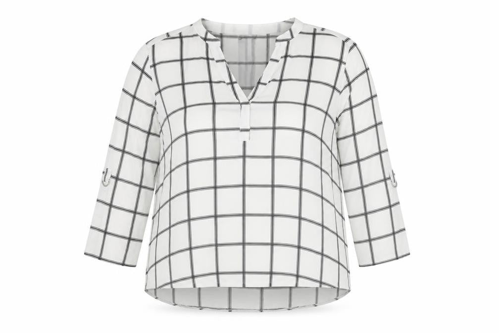 Yessica Women's White Check Blouse 3/4 Sleeve